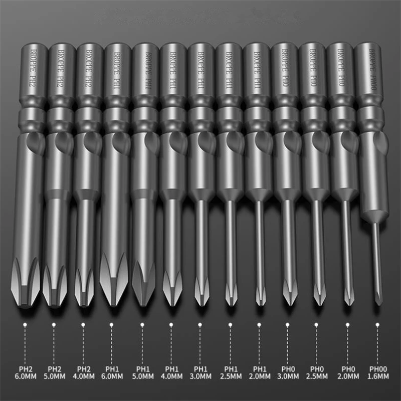 

BROPPE 802 Cross Electric Screwdriver Bit S2 Alloy Steel 6mm Round Shank Strong Magnetic Phillips 5C Screwdriver Bit