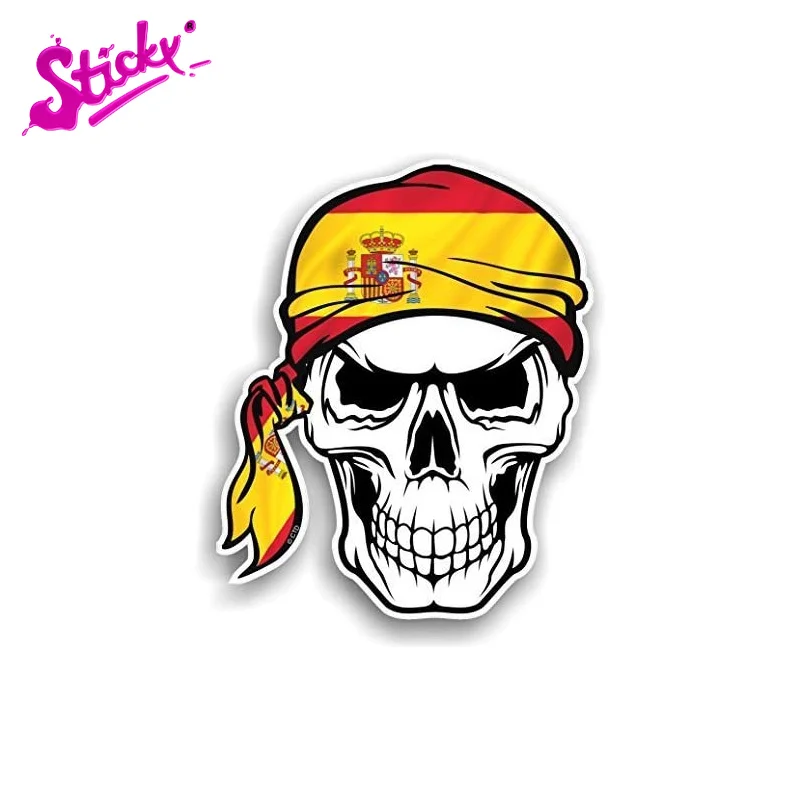 STICKY Bull Skull Sticker With Flag Badge Brand Car Sticker Decal Decor For Car Motorhome Laptop Spain Motorcycle Off-road