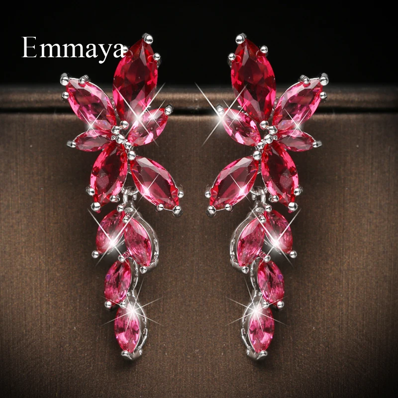 Emmaya Shiny Zirconia Earring For Women Two Color Charming Flower Shape Ornament Party Popular Dress-Up Fashion Jewelry