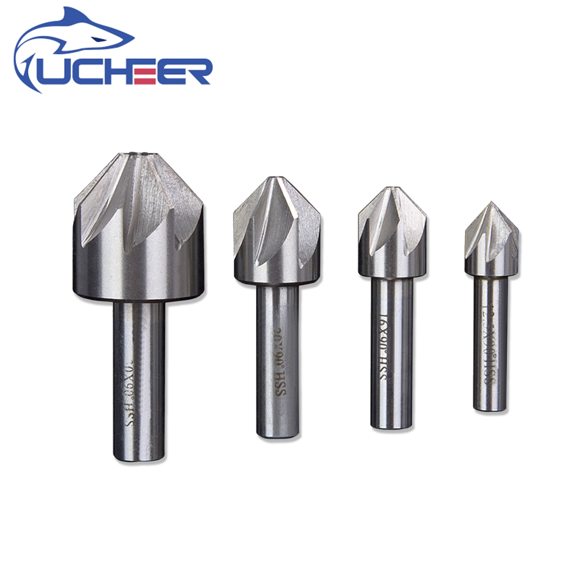 

UCHEER 1pc/set 12.5/16/20/30mm HSS Countersink 6/8 Flute 90 Degree Chamfering End Mill Cutter Drill Bit Chamfer Deburring Tool