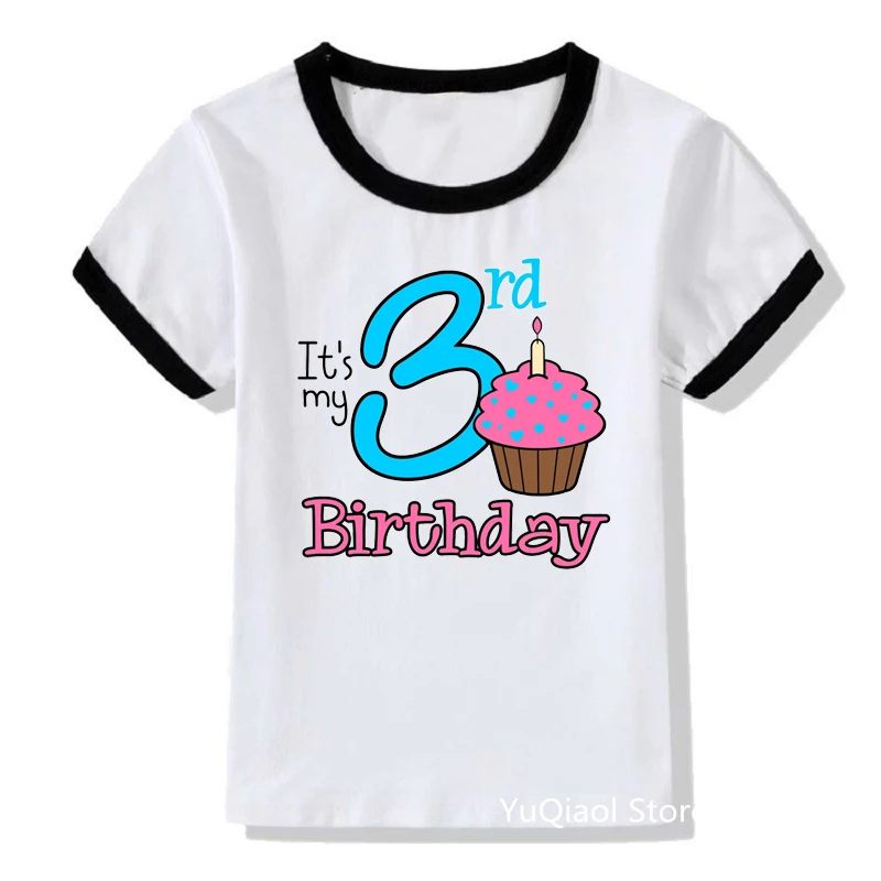 

Baby Kids Cartoon Cupcake Birthday Number 2-9 Name Print T Shirt Children Birthday T-shirts Boy&Girl Funny Gift Tshirt Present