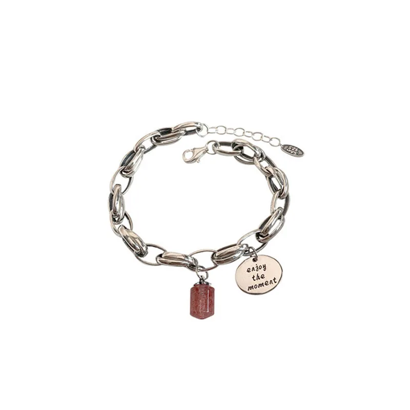 Foxanry Silver Color Bracelet for Women New Trendy Elegant Creative Good Luck Pink Strawberry Party Jewelry Birthday Gift