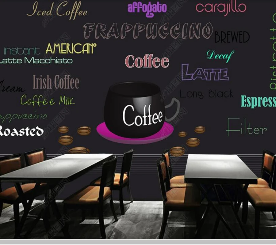 Papel de parde Hand drawn black coffee menu background 3d wallpaper mural, living room kitchen wall papers home decor