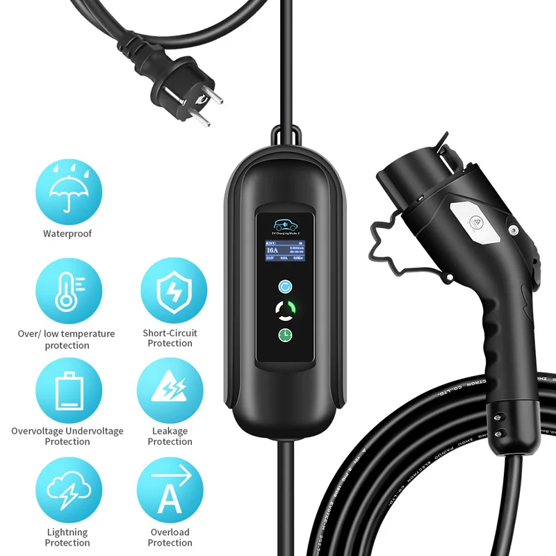 EV Car Bettery Charger 10 Meters 240V Long Cable Home Use Mobile Portable EVSE Wallbox Electrical Vehicle Memory Function