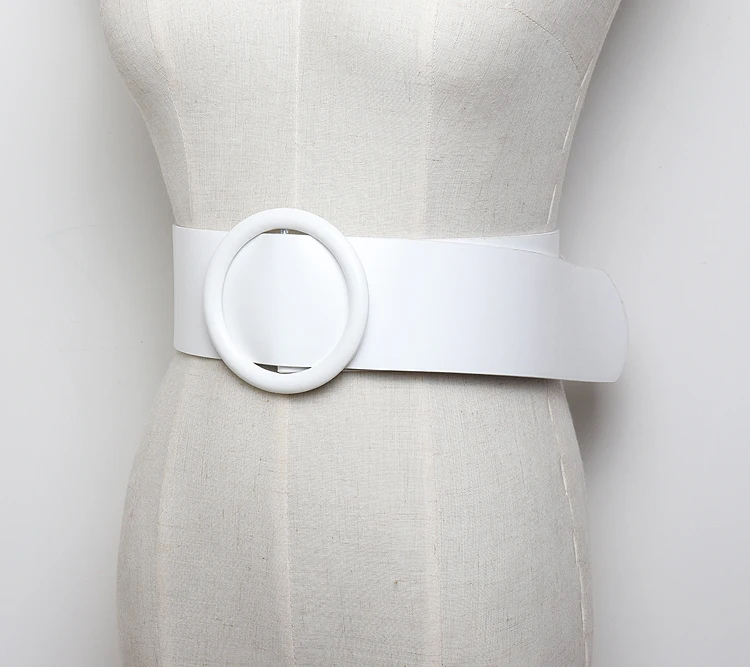 N Neue Frauen Breiten Weißen Leder Gürtel Frau Runde Platz Schnalle Kühlen Top Qualität Jeans Feminine Gürtel Schwarz Kleidung zubehör – Detail 7