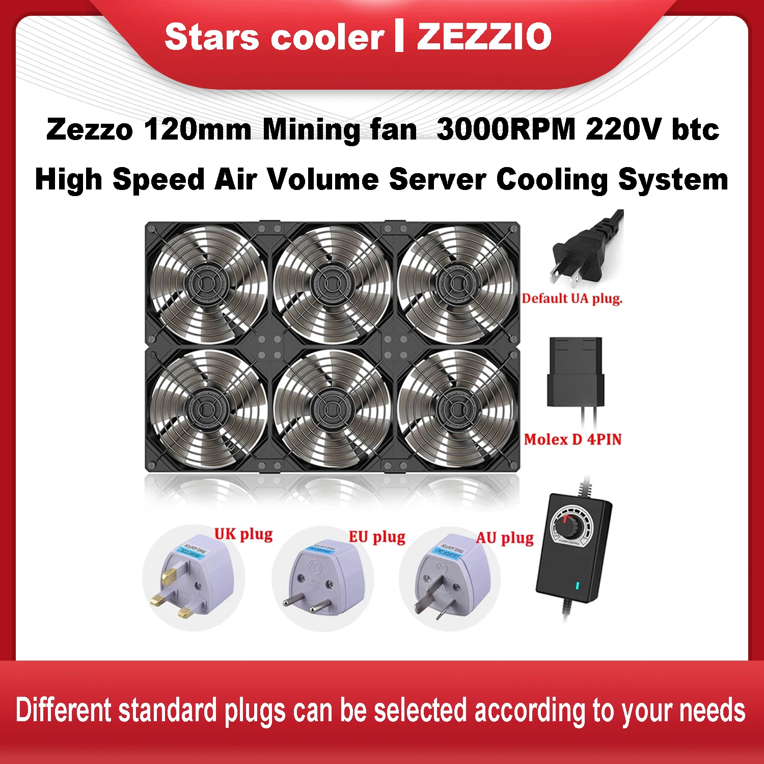 

Zezzio 120mm Violent fan/ Mining fan cooling system 3000RPM 220V btc miner fan high-speed air volume server workstation cabinet