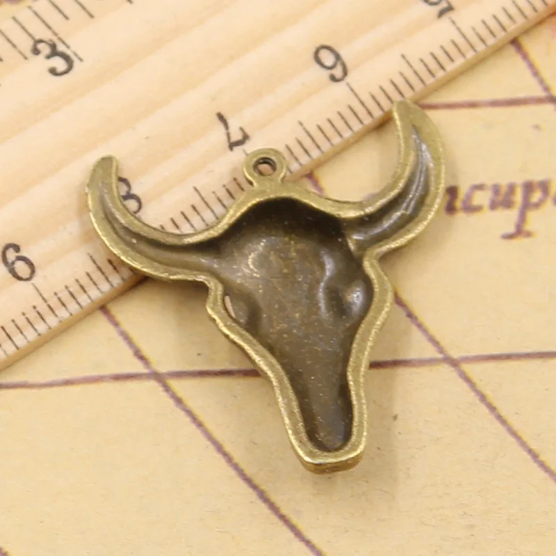 10pcs Charms Bull Skull 32x28mm Antique Bronze Silver Color Pendants Making DIY Handmade Jewelry Factory Wholesale