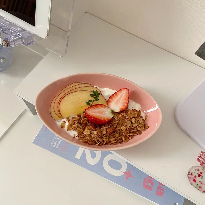 

Ins Pink Salad Plate Dessert Plate For Girls Yogurt Oatmeal Bowl Tableware Platos Cerámica Посуда Набор Тарелок набор тарелок