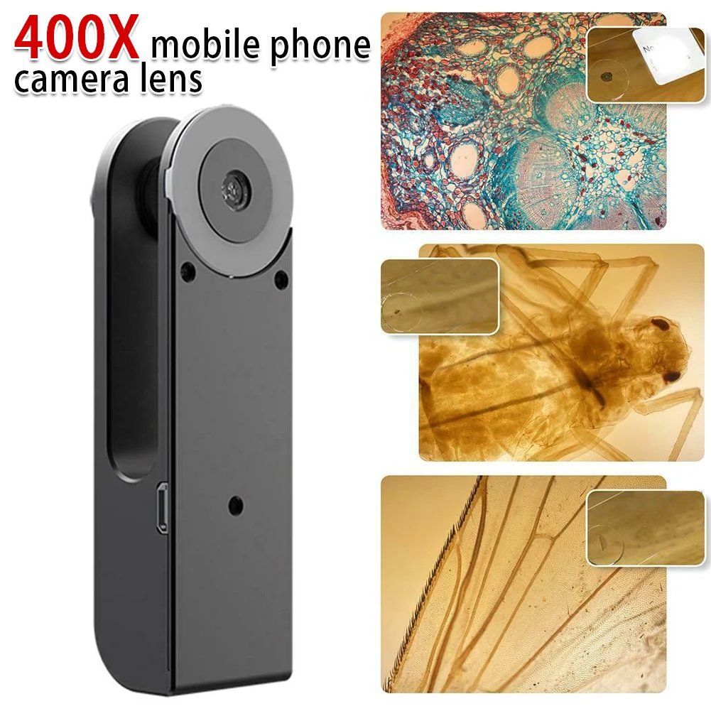 400X Zoom Clip-on HD Microscope Phones Camera Lens With LED Portable For Mobile Cell Phone Camera Magnifying Glass Accessories