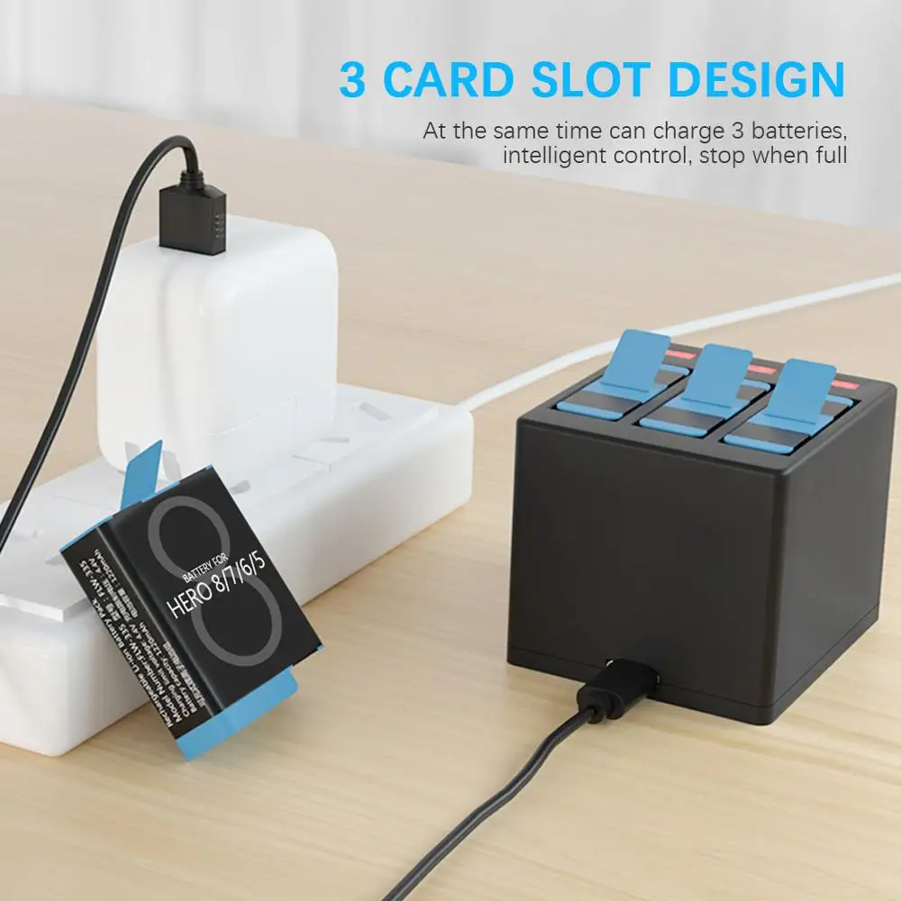 Anjielosmart 빠른 충전 액션 카메라 배터리 충전기 GoPro Hero 8 배터리 액세서리 Gopro 배터리 영웅 7 영웅 배터리