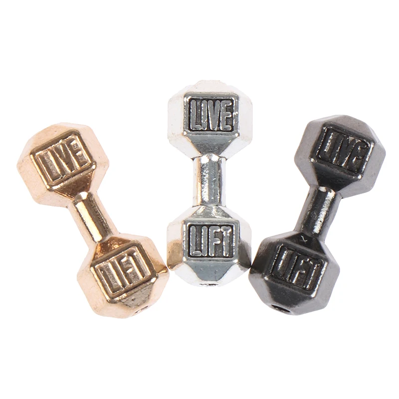 Halteres miniatura Barbell, pesos Fitness, ginásio modelo brinquedos, Dollhouse, 1:12, 2pcs