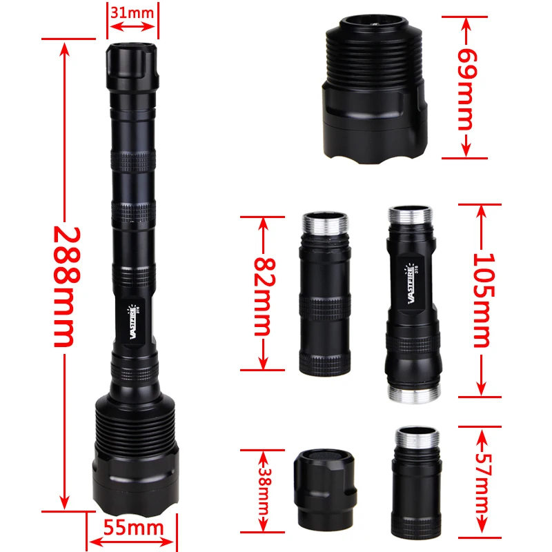 Imagem -03 - Tático Lanterna Vermelha 3x r5 Led Torch Poderosa Luz de Caça Noturna Rifle Scope Mount Power por 3x18650 Bateria