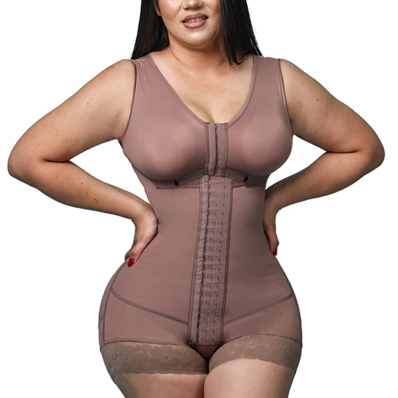 

High Compression Hook Fajas Colombianas Shapewear Women Eye Closure Adjustable Breast Garment With Bra Double Post Surgery