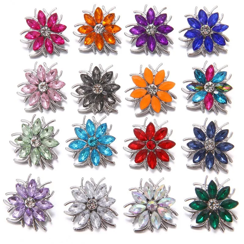 KZ3629 New Beauty Rhinestone colorful Flowers Multi colors 18MM snap buttons fit 18mm snap bracelet snap jewelry wholesale