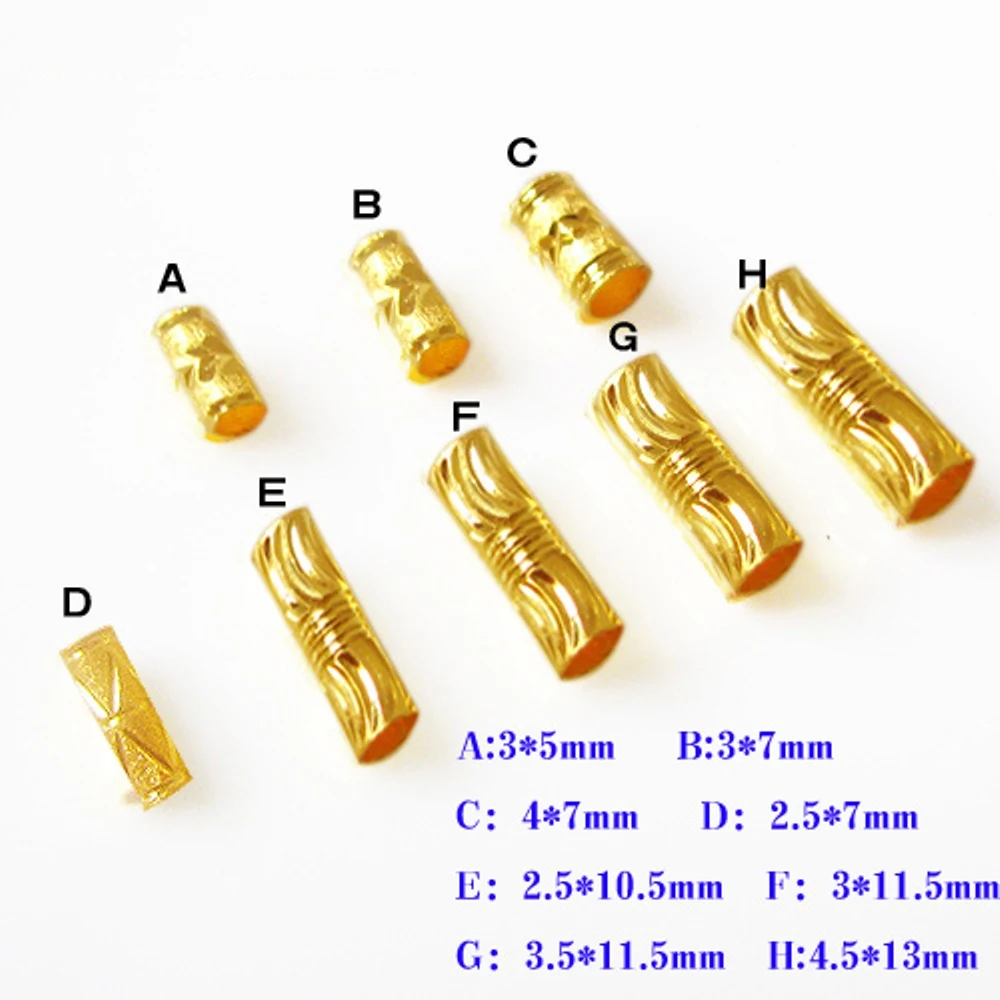Pure 999 24K Yellow Gold 3D Bead DIY Bracelet Necklace Carved Round Tube Long Bead Pendant For Men Women