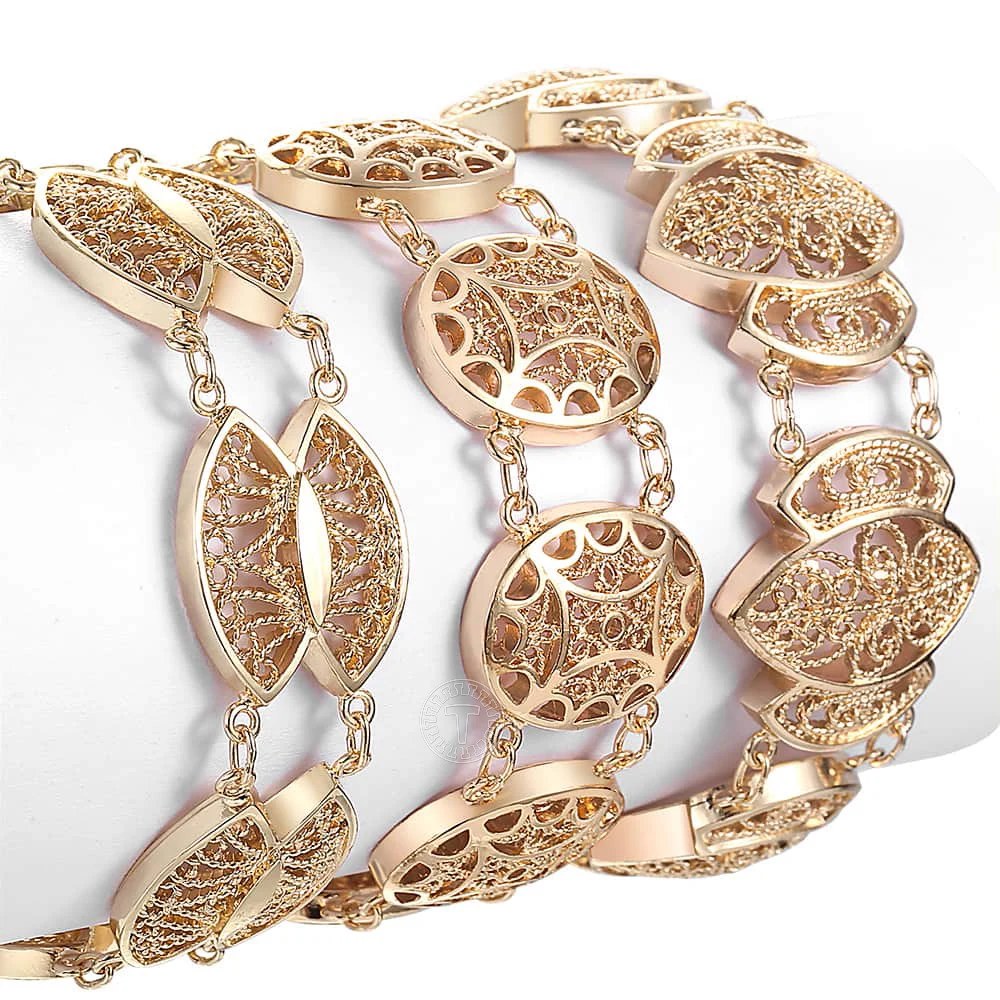 Bracelets Bangle For Women 585 Rose Gold Color Cut Out Carved Flowers Vine Oval Wristband Jewelry Gifts LCBM01