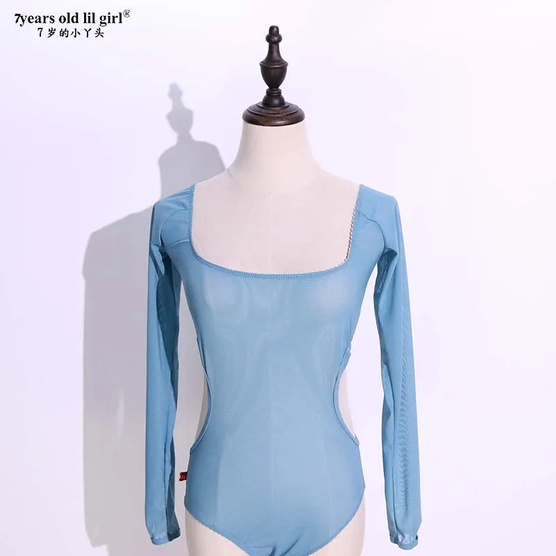 2021 Phụ Nữ Mùa Hè Bodysuit Lưới Sheer Gợi Cảm Leotard Body Áo Liền Quần Liền Vớ Tay Dài CQ116