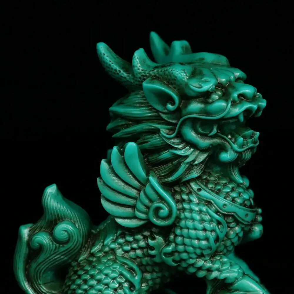 Chinese Natural Turquoise Hand carved Exquisite kylin Statues