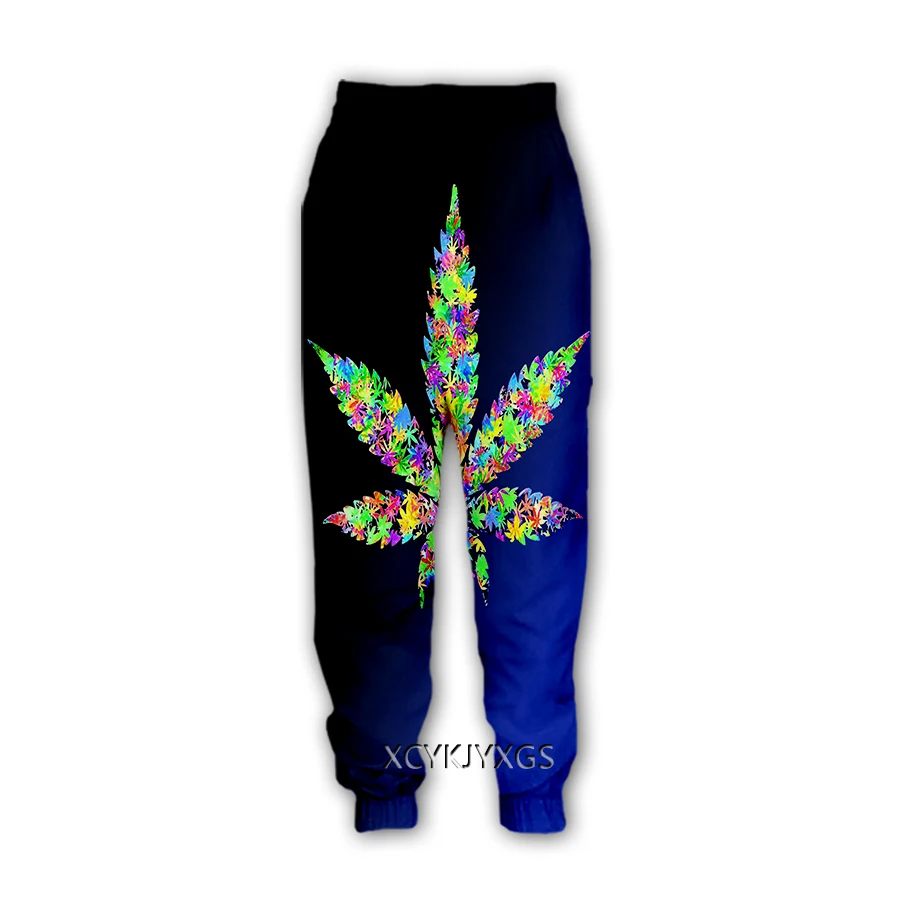 Pantalones informales con estampado 3D de Weed, chándal deportivo recto, Jogging, Y36