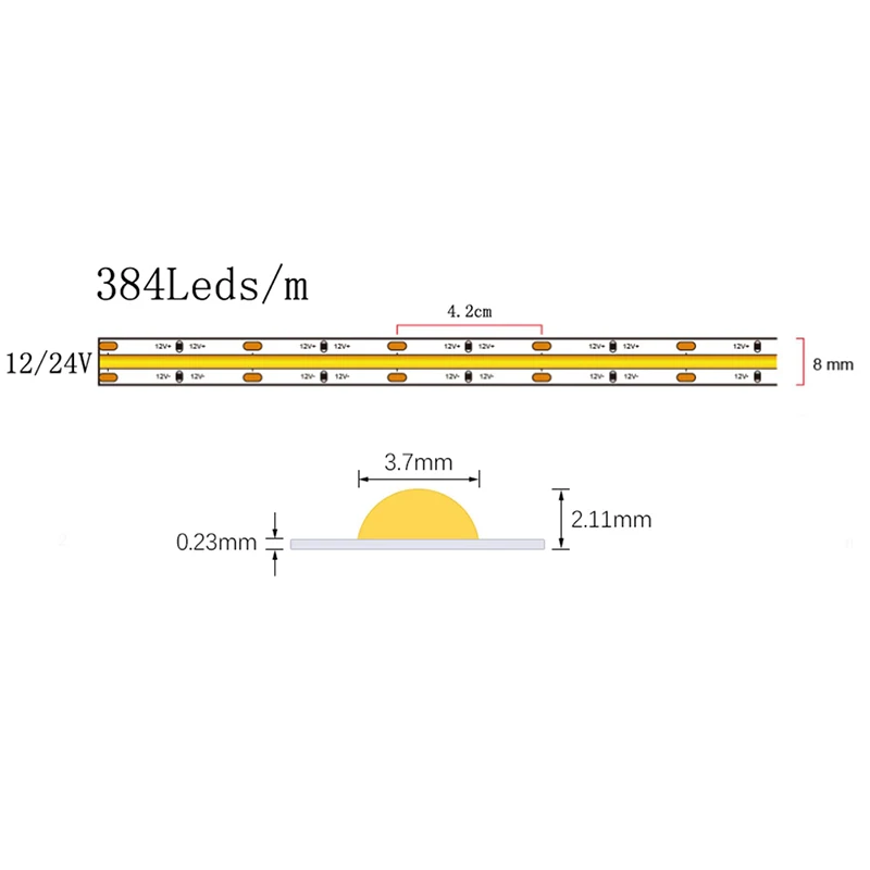 COB LED Strip DC24V CRI90 384LEDs/m High Density Flexible Tape COB LED Light For Bedroom Decorative Lights Lighting  5m/Roll