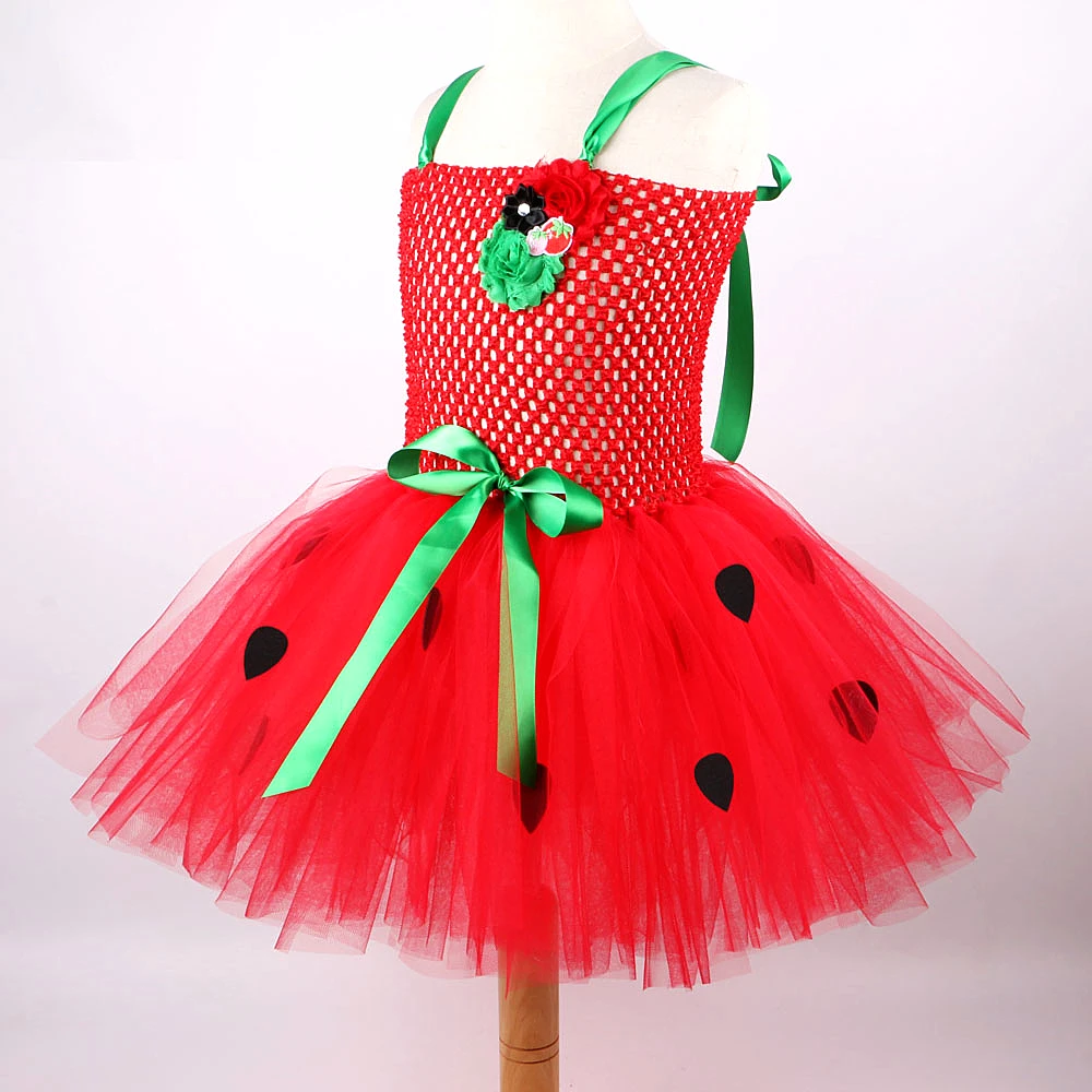 Red Sweet Strawberry Tutu Dress for Baby Girls Christmas Halloween Costumes for Toddler Kids Birthday Dresses Fruit Tulle Outfit