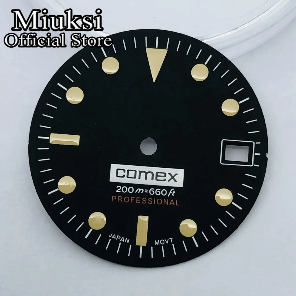 Miuksi 28.5mm black watch dial fit NH35 movement