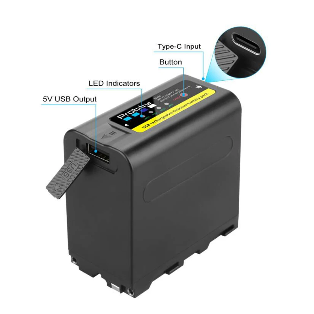 USB input charge 10800mAh NP-F970 NP-F980 F960 F970 Battery power LED Power bank Indicator for Sony F960 F550  F750 F770 MC1500C