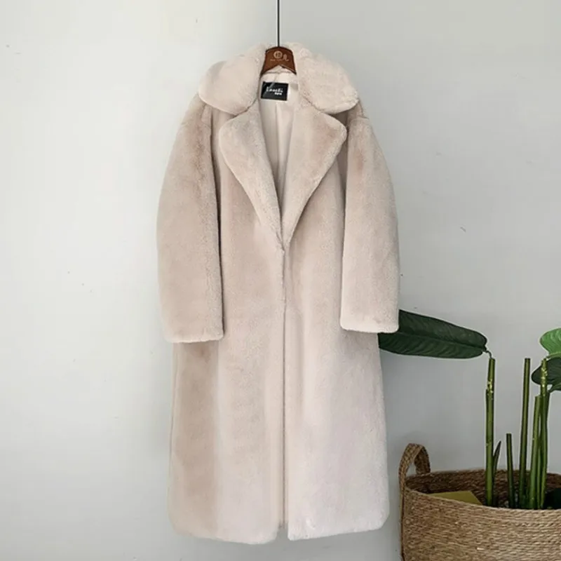 Neue Elegante Lange Winter Faux Pelzmantel Frauen Mode Plüsch Fell Mäntel Lose Hohe Qualität Dicke Warme Winter Pelz Mantel