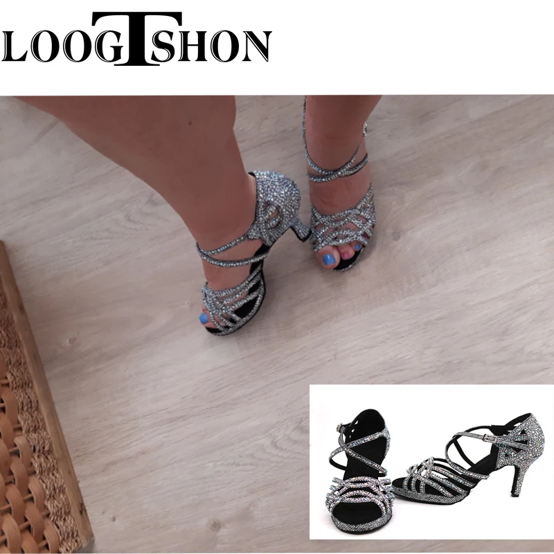 LOOGTSHON Wedding Shoes For Women Salsa Dance Shoes Woman Sandals With Platform Silver Dance Shoes Rhinestone