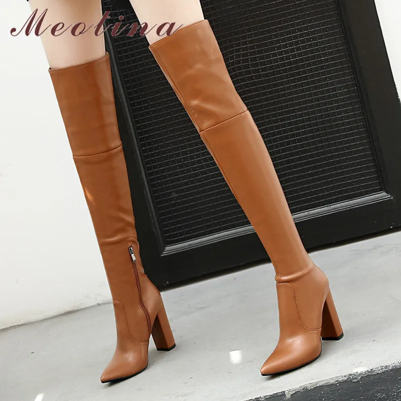 Meotina Over The Knee Boots Women Shoes Pointed Toe Thick Heels Long Boots Zip Extreme High Heel Fashion Boots Lady Winter 43