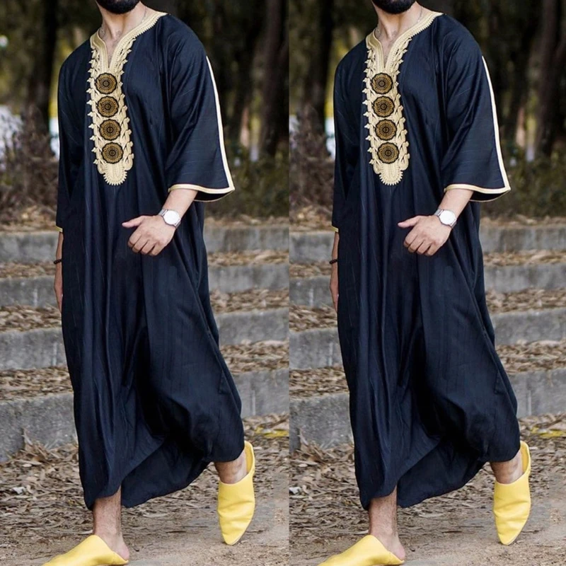 Neue 2021 Neue Mode Dubai Casual Kaftan Robe Moslemische Kleidung Kleider Abaya Shirt für Herren