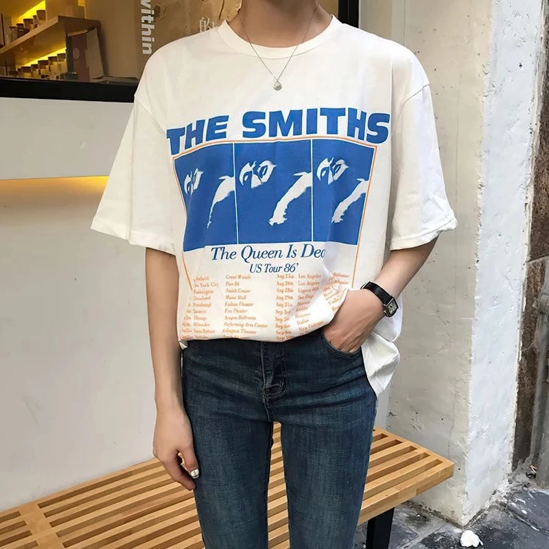 Vintage The Smiths Women White Tee Summer Fashion Rock Band Tops O-neck Short Sleeve Harajuku Casual Streetwear Y2k Clothes