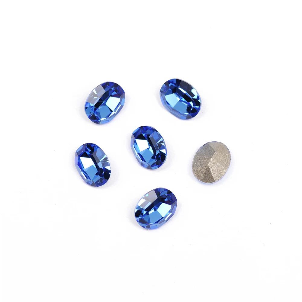 CTPA3bl 4128 6x8mm 8x10mm Oval Shape Sapphire Color Crystal Glass Rhinestones Popular Pointback Stones For Nail Art Decorations