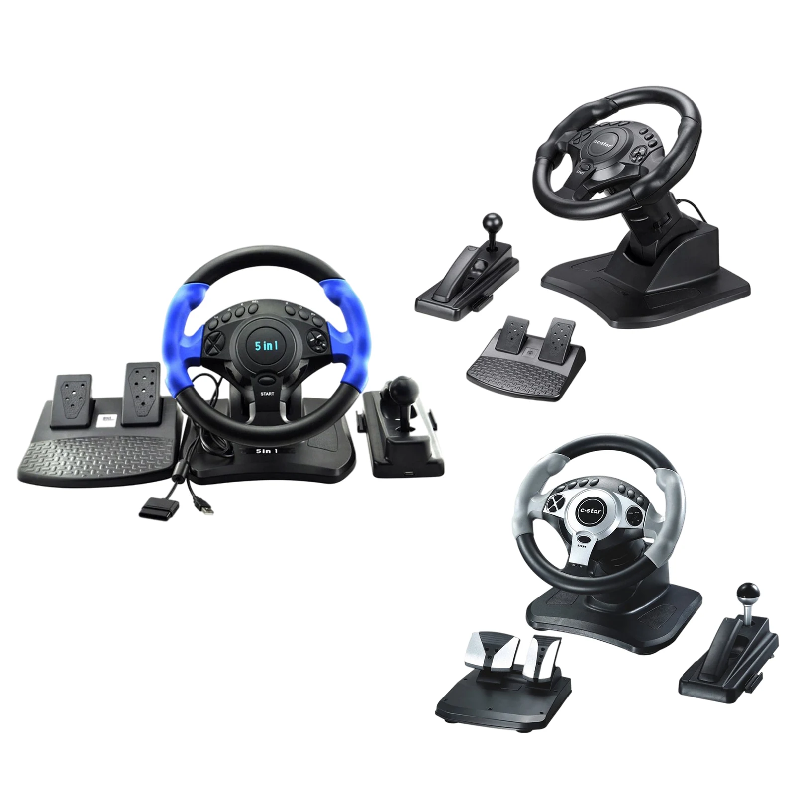 스위치 PC 용 PS3 용 PS4 용 진동이있는 민감한 페달이있는 스티어링 휠 경주 Android PC Gaming Wheel 