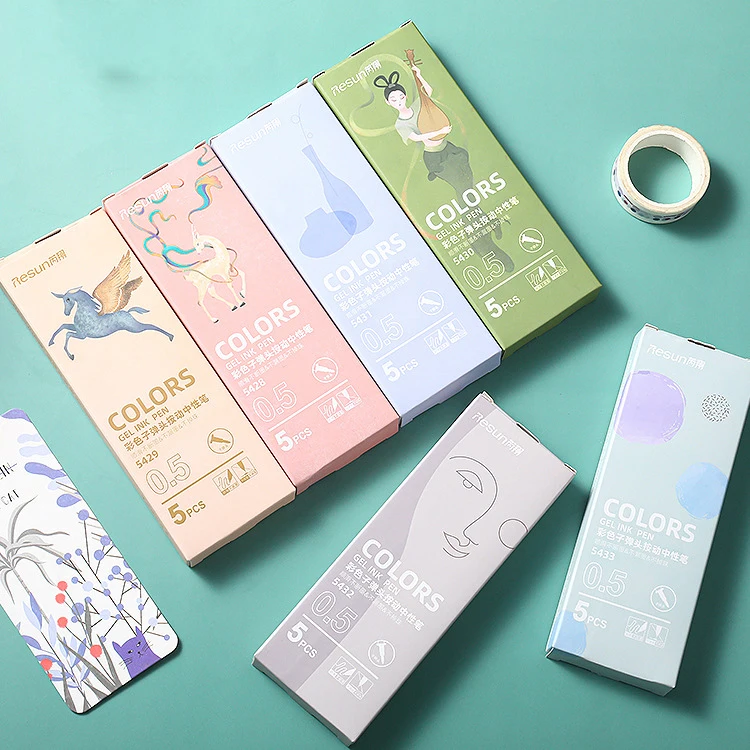 5 قطعة/صندوق قابل للسحب اللون هلام أقلام مع 0.5 مللي متر عبوات غرامة نقطة Morandi ماكرون اللون أقلام للمدرسة مكتب لطيف القرطاسية