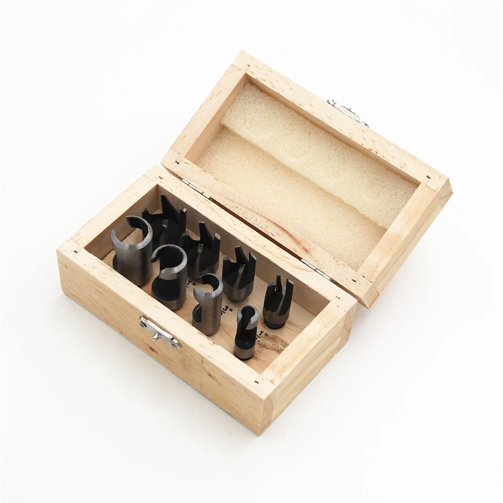 8pcs Round Shank 3/8"(9.5mm)  6-10-13-6mm Carpentry Wood Plug Cutter Straight Tapered Claw Type Drill Bit Set Wood drill