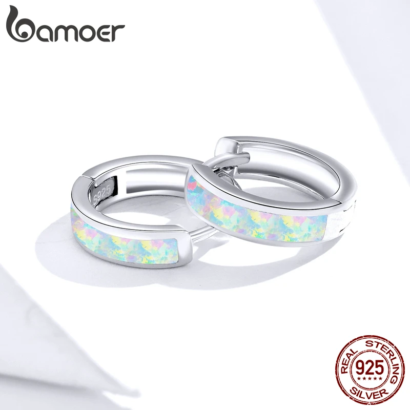 Bamoer 925 Sterling Silver Colorful Minimalist Hoop Earrings for Women Circle Ear Buckles Brincos Fine Jewelry SCE861