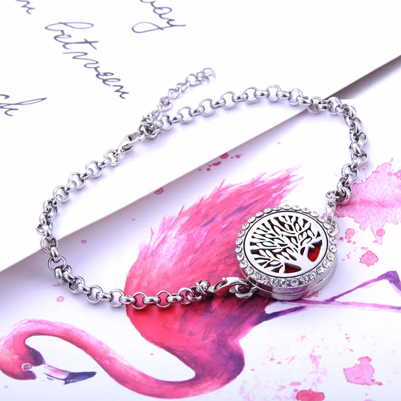 New dragonfly Tree of Life Aromatherapy lockets perfume Aroma Essential Oil Diffuser bracelet Adjustable Crystal bracelet
