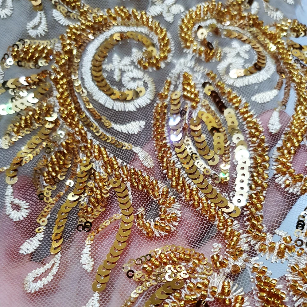 Haut Yellow Beaded Sequins 3D Lace Sew on Rhinestones Appliques Clothes Patch For Bodice Design Diy Ornament Decoration Costumes