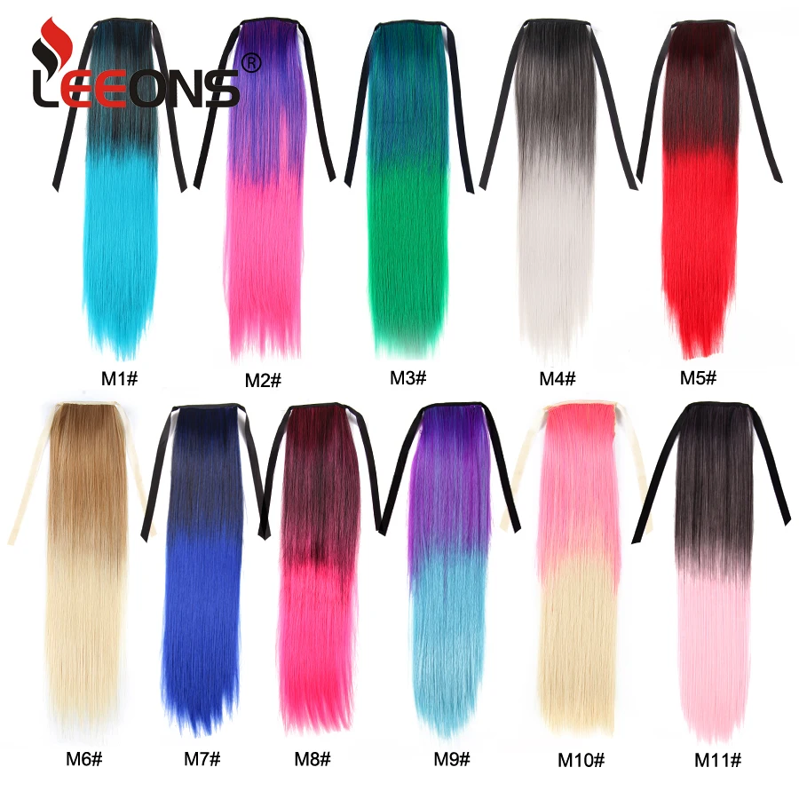 Straight Synthetic Ponytail Extension 20Inch Colorful Tie Up Long Straight Ponytail Extension Heat Resisting Hairpiece For Women