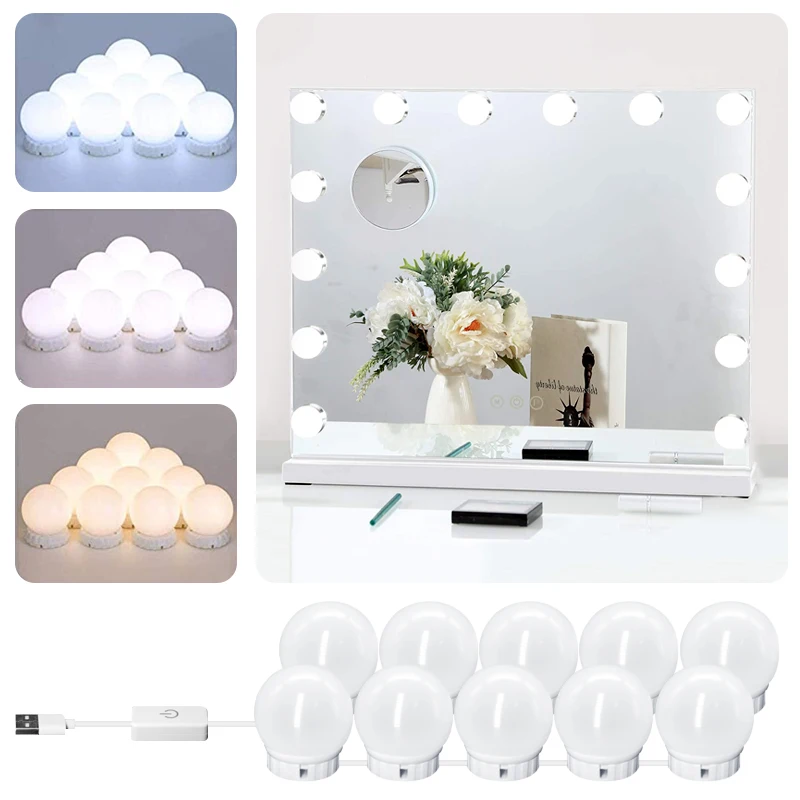 

LED Makeup Mirror Light Bulbs USB Hollywood Make up Lamp Vanity Lights Bathroom Dressing Table Lighting Dimmable LED Wall Lamp