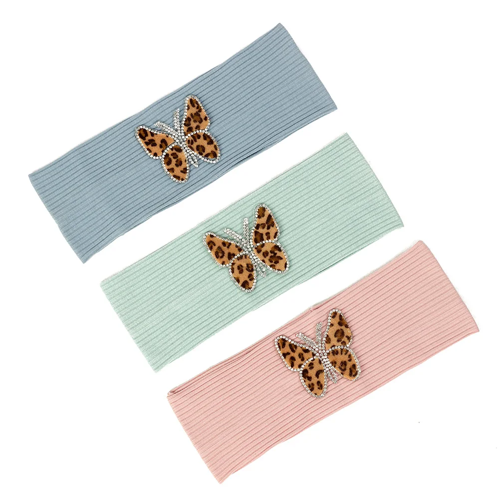 

Women Cotton Ribbed Headband Flat Hairband Rhinestones Leopard Butterfly Hair Accessories Female Boho Elastic Turban Headwear