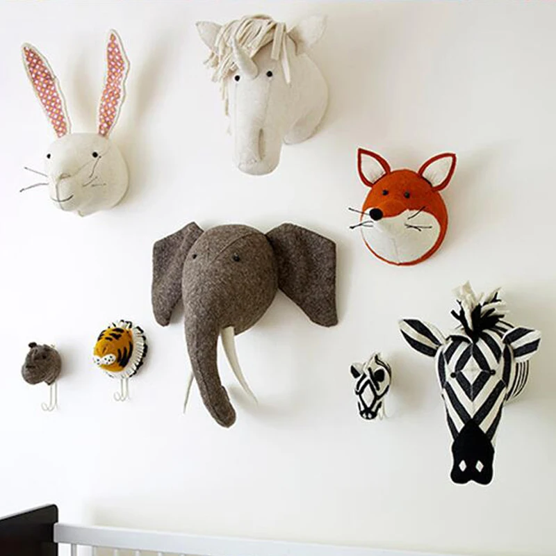 Baby Kids Room Decoration 3D Animal Heads Wall Hanging Decor For Children Room Nursery Room Decoration Soft Install Game House