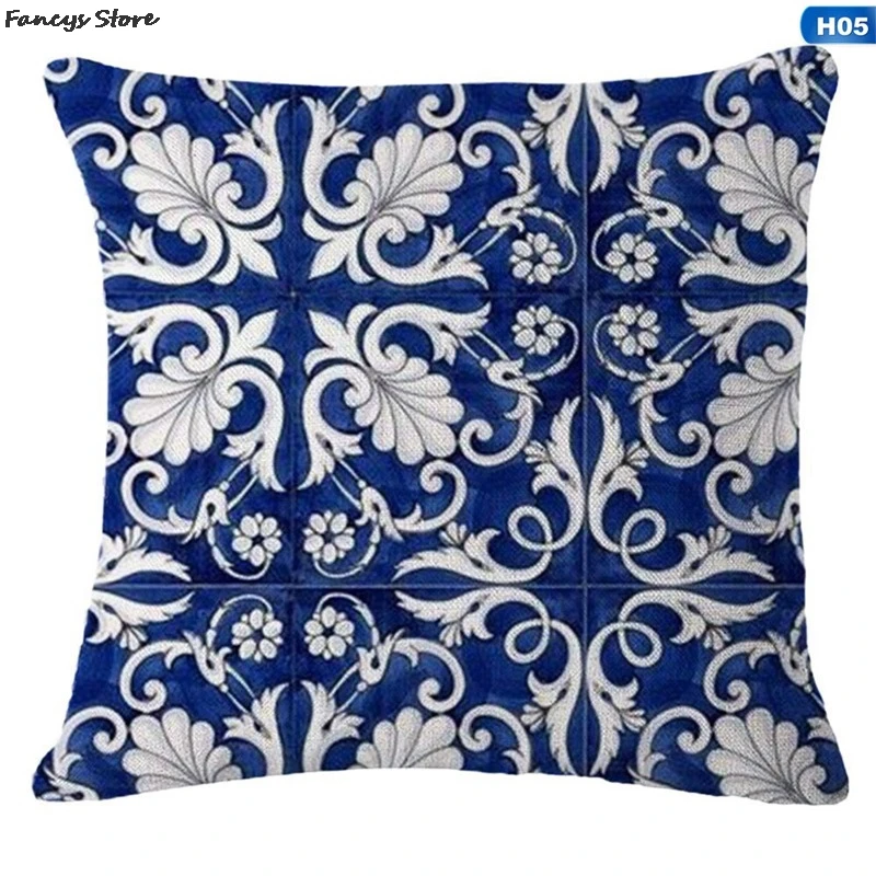 45*45 Linen Chinese Style Pillowcase Blue And White Porcelain Pillowcase Cover Retro Linen Car Pillowcase Home Bed Pillow Case