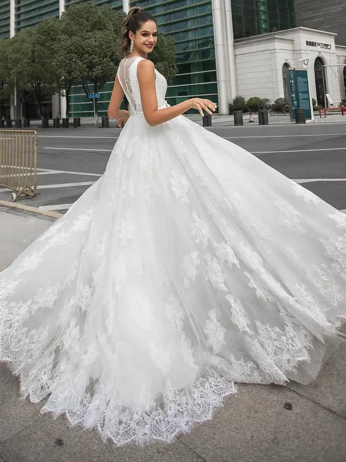 Robe de mariée élégante en dentelle avec nœud papillon, col transparent, ceinture à nœud papillon, robe Boho Brdial, robe sexy vintage, 2025