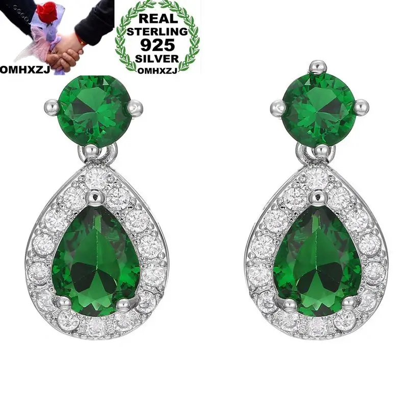 

OMHXZJ Wholesale European Fashion Woman Girl Party Wedding Gift Water Drop Emerald Zircon 925 Sterling Silver Stud Earrings EA06