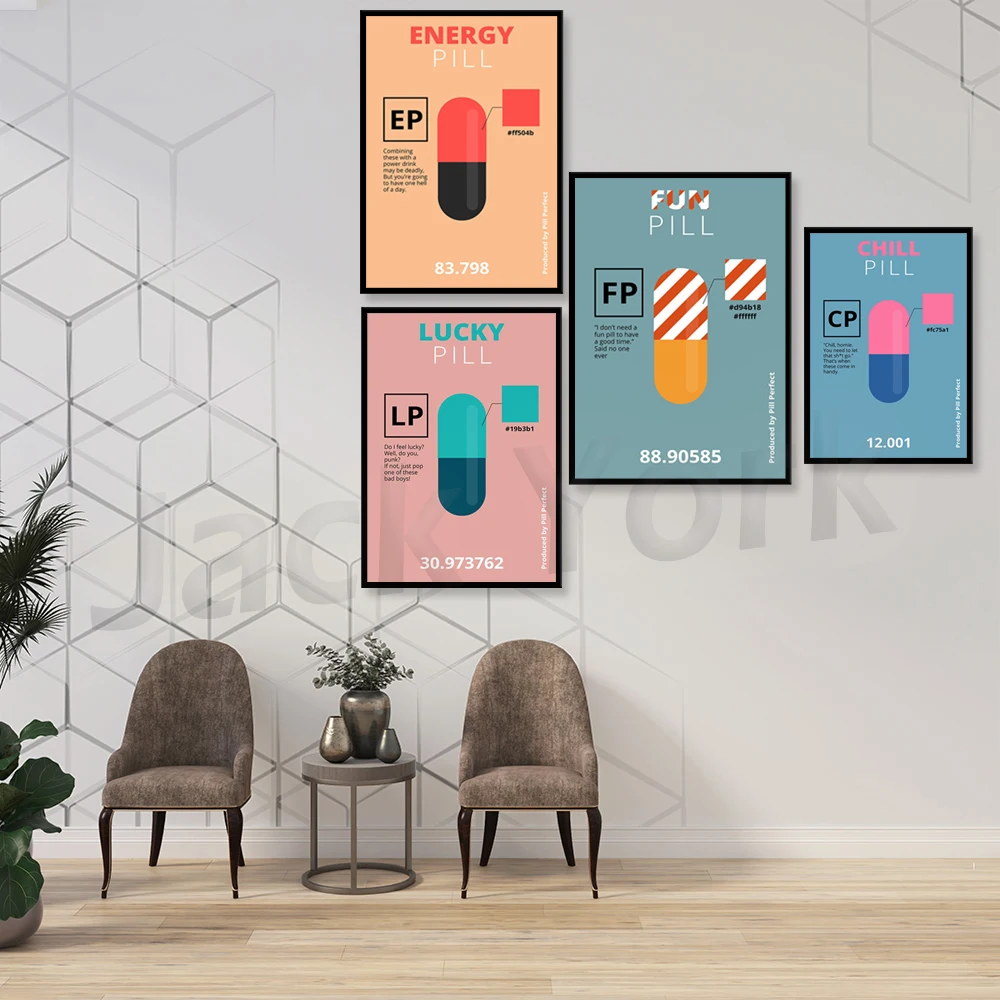 Prints Painting Wall Artwork Lucky Power Pill Pink Green Modular Canvas Blue Poster Picture Modern Home Decor Bedside Background