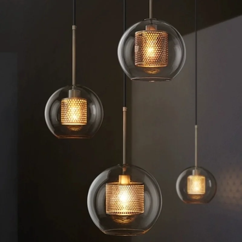 

Nordic Modern Pendant Lights Loft Led Glass Ball Hanging Lamp Dining Room Industrial Decor Kitchen Fixtures Suspension Luminaire