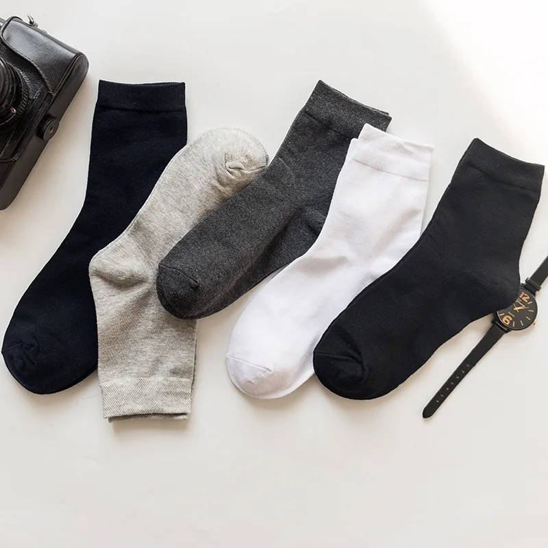 Calcetines de algodón 100 cortos para hombre, medias cálidas de Color gris, negro y blanco, venta al por mayor, 1 lote de 5 pares