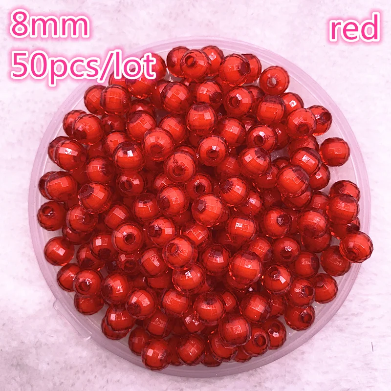 New 50pcs 8mm Faceted Earth 15 Colors Acrylic Loose Spacer Beads for Jewelry Making DIY Bracelet